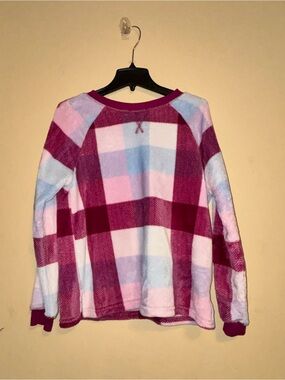 Girls' Pink Plaid Fleece Pullover Sweater